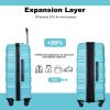 Expandable 3 Piece Luggage Sets PC Lightweight & Durable Suitcase with Two Hooks, Spinner Wheels, TSA Lock, (21/25/29) AQUA BLUE - as Pic
