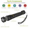 Tactical LED Flashlight Zoomable Rechargeable Search Light Torch - Black