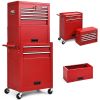 2-in-1 Rolling Tool Chest with 5 Sliding Lockable Drawers - Red